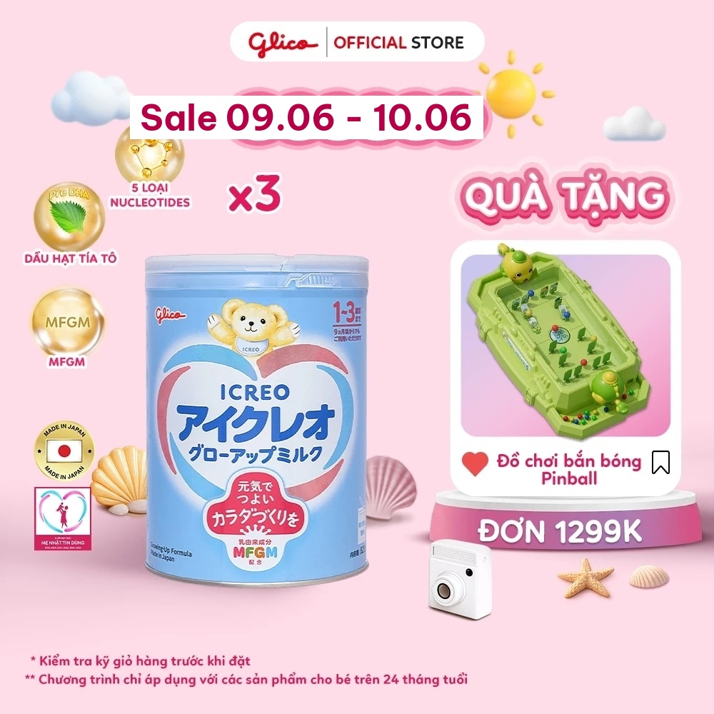 (FREEESHIP-QUÀ) Combo 3 Lon Sữa Bột Dinh Dưỡng Glico Icreo Grow-Up Milk (820g/lon)