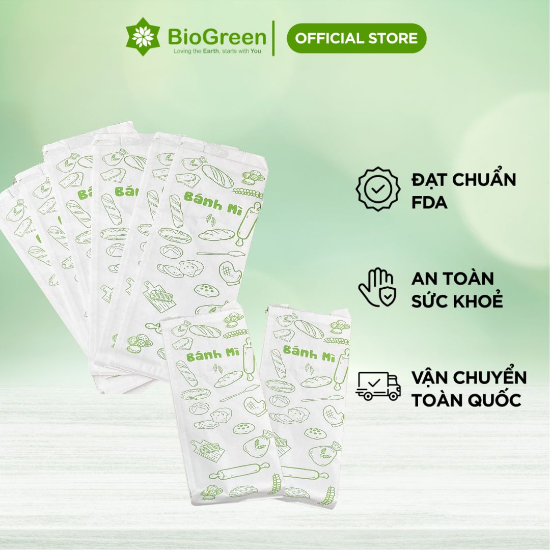 50 túi bánh mì giấy nâu kraft cao cấp 24x10x4cm, túi bánh mỳ thấm dầu - biogreenofficial