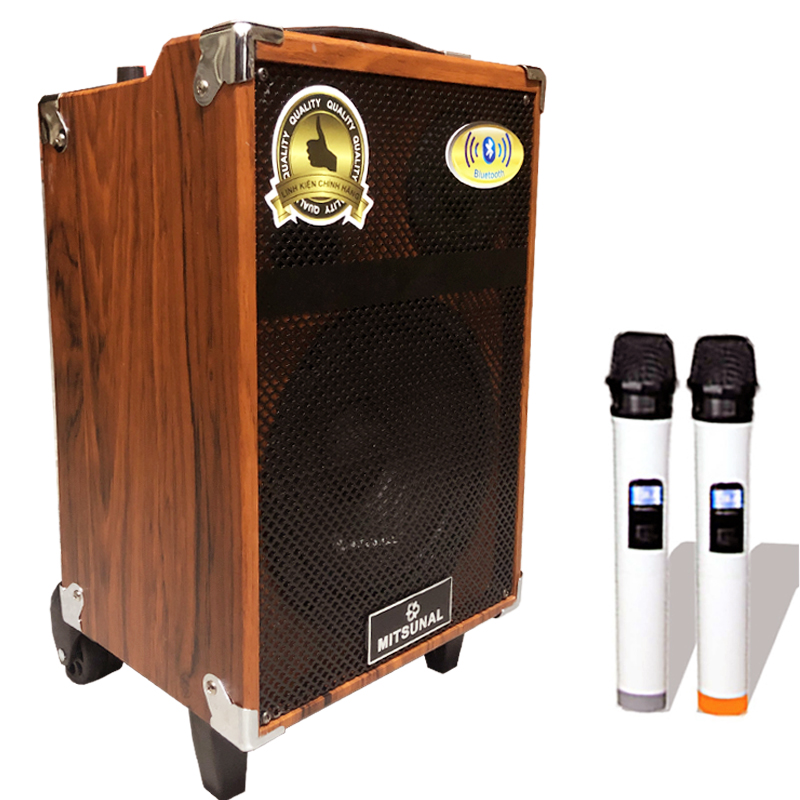 Loa kéo Mitsunal M8 , Vân Gỗ, Tặng 2 Micro cao cấp