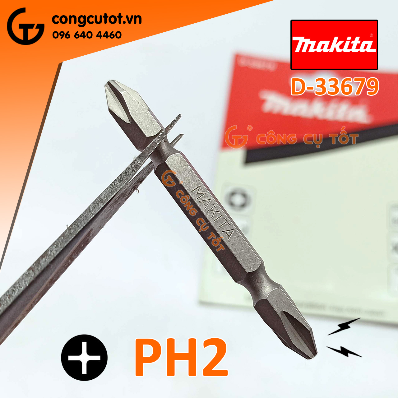 Mũi bắt vít 2 đầu có nam châm ph2 x 65mm makita d-33679