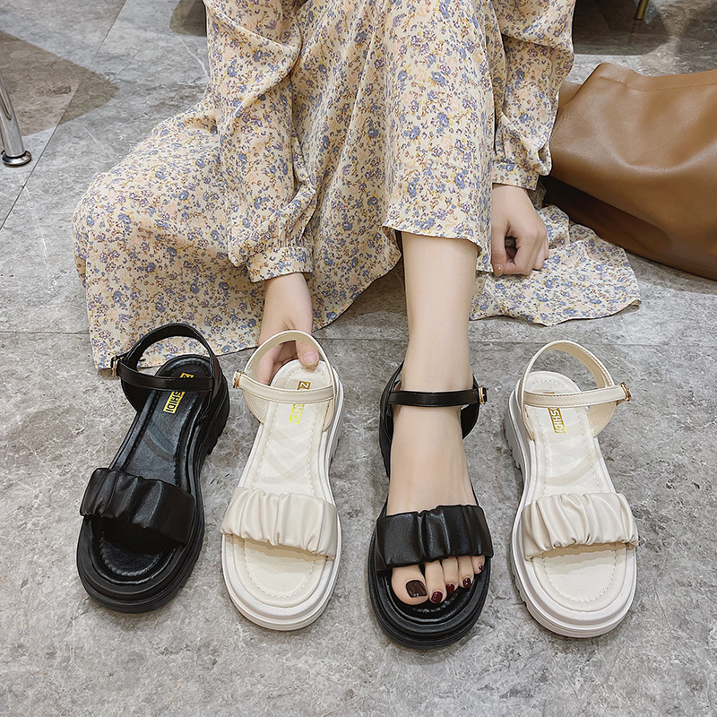 Dép sandals học sinh quai da nhún 4 cm đế răng cưa học sinh siêu đẹp