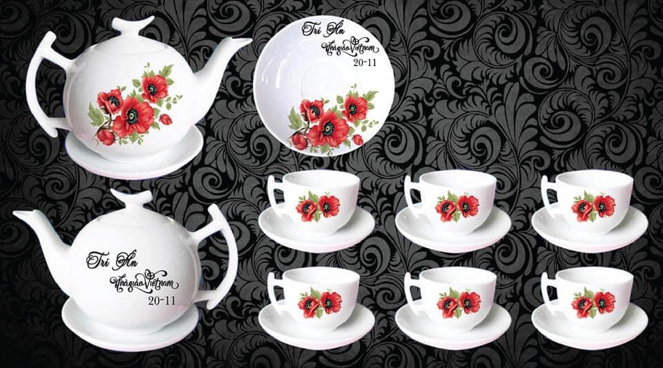 (SIÊU RẺ ĐẸP) Bộ ấm chén trắng hoa  cao cấp Bát Tràng