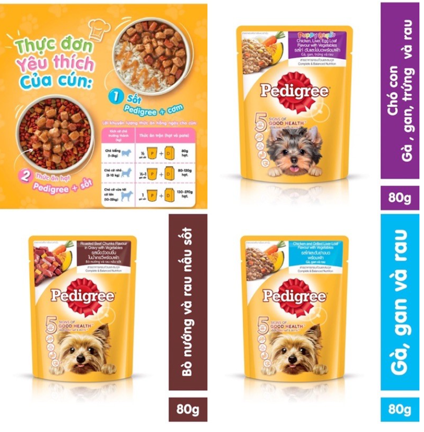 Pate chó Pedigree vị Bò, Gan, Trứng Sữa, và rau 80g