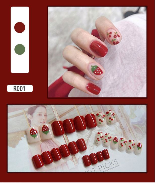 [SIÊU RẺ]Bộ 24 móng tay giả cực xinh (kèm keo) - Màu đỏ dâu xinh xắn