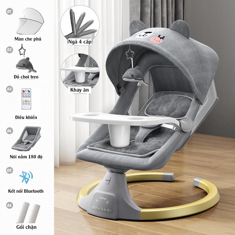 Nôi rung ru ngủ bằng điện tự động BobyLong 4in1 tích hợp bàn ăn dặm