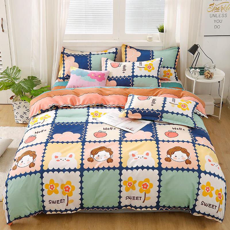 Trọn Bộ 4 Món Chăn Ga Gối Cotton Poly Nhập Mẫu HELLO SWEET Phong Cách Hàn Quốc