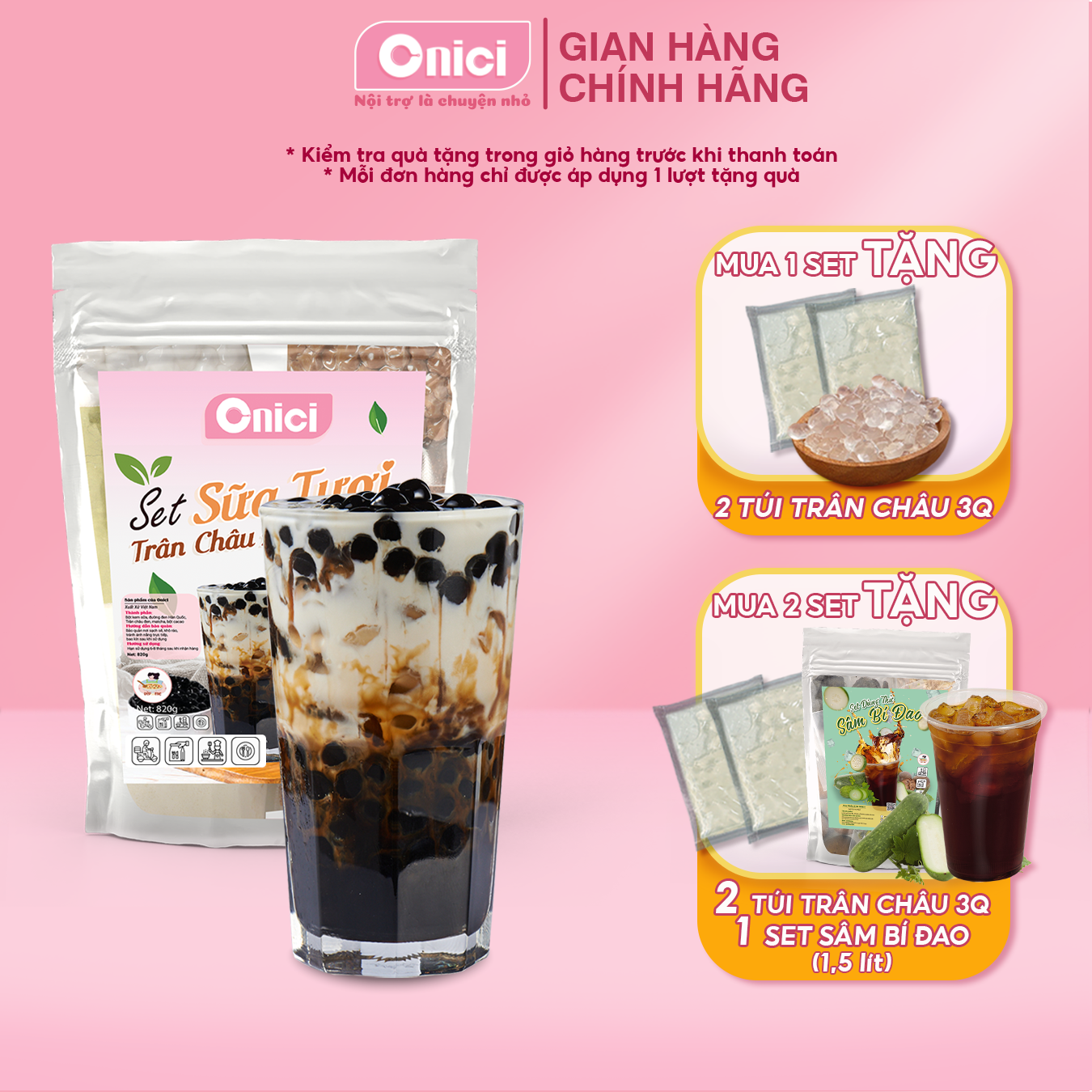 Set SỮA TƯƠI TRÂN CHÂU ĐƯỜNG ĐEN 3 VỊ - Bếp Của Mẹ Onici