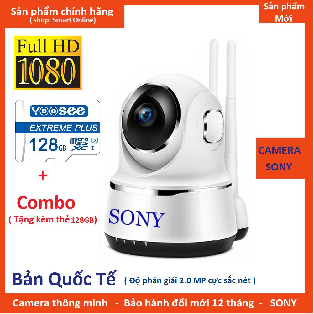 (thẻ nhớ 128GB chuyên dụng cho camera) Camera wifi So-ny trong nhà PAF200A -Full HD1080-2.0Mpx hình ảnh cực nét, chống trộm, xoay 360 độ ( Xem 4 Camera trên Điện thoại cùng lúc)