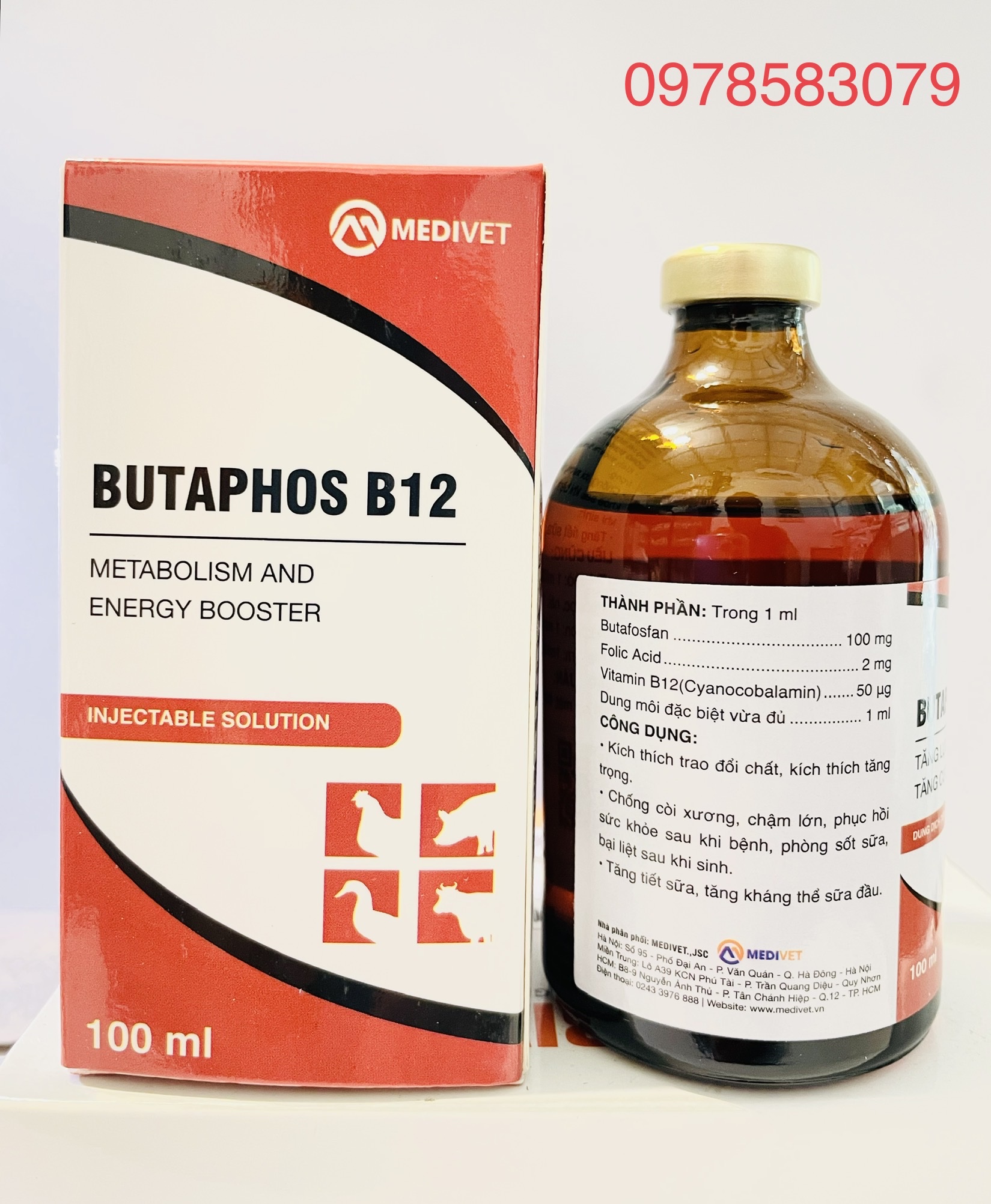 Medivet {Chính Hãng} Butaphos B12(100ml) Tăng Cường Sức Đề Kháng, Chống Còi Cọc Và Phòng Bại Liệt sản phẩm công ty Medivet Omega Pharma