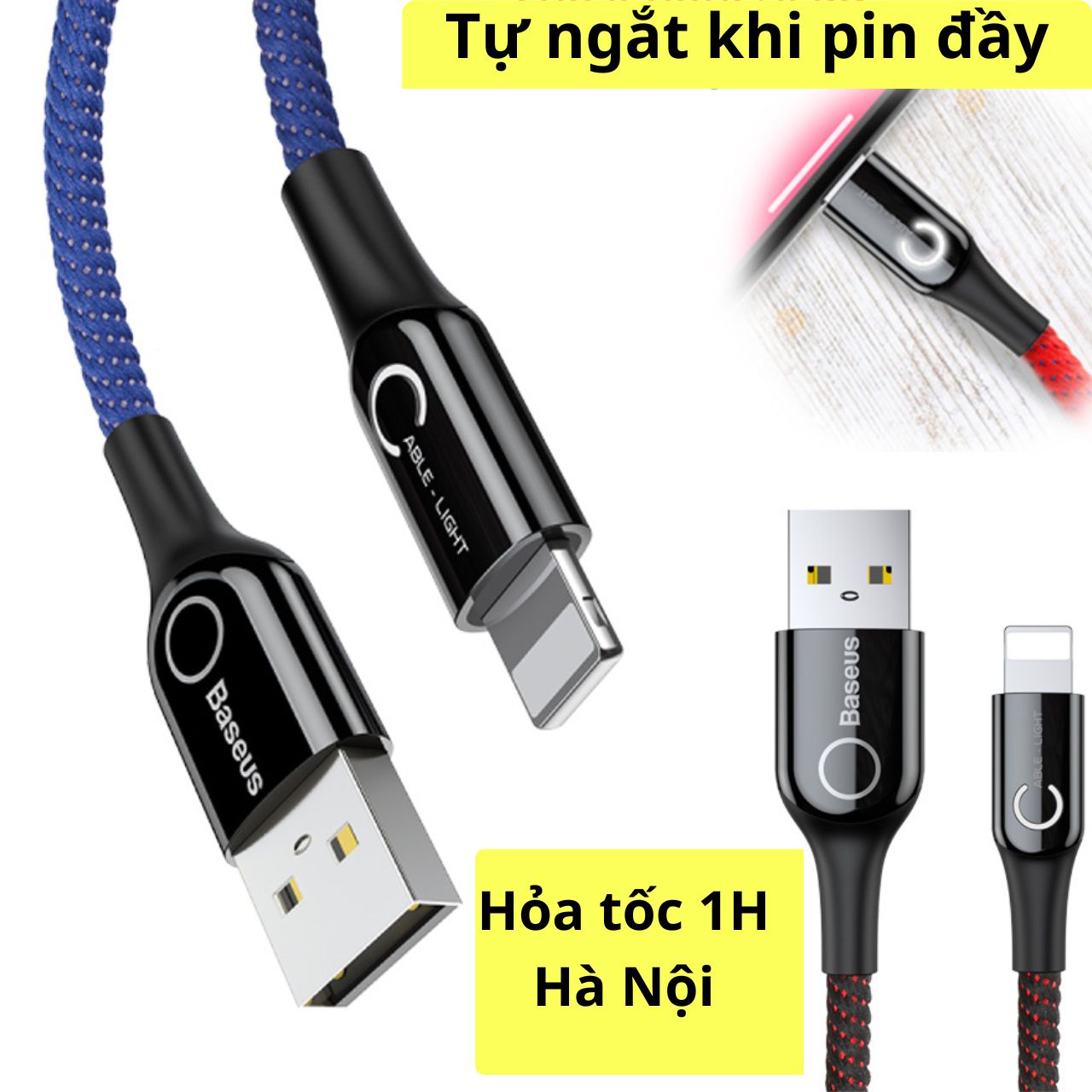 Cáp sạc Lightning tự ngắt thông minh Baseus C Shape Light cho iPhone/iPad