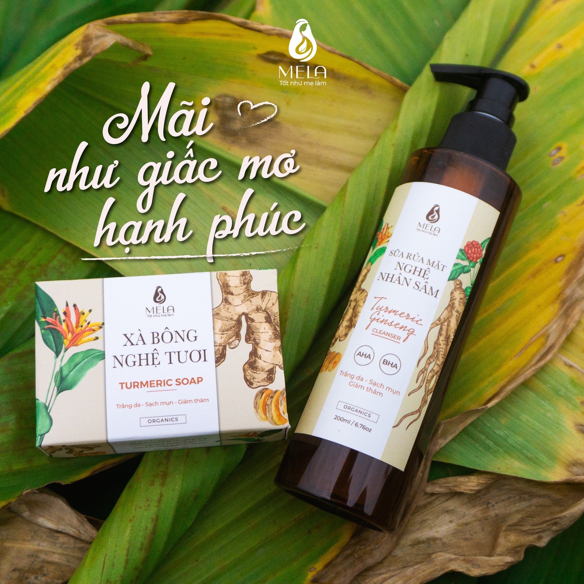 Combo Xà Bông + Sữa Rửa Mặt Nghệ MELA Thiên Nhiên, Làm Sạch Tẩy Da Chết Thoáng Lỗ Chân Lông Giảm Mụn