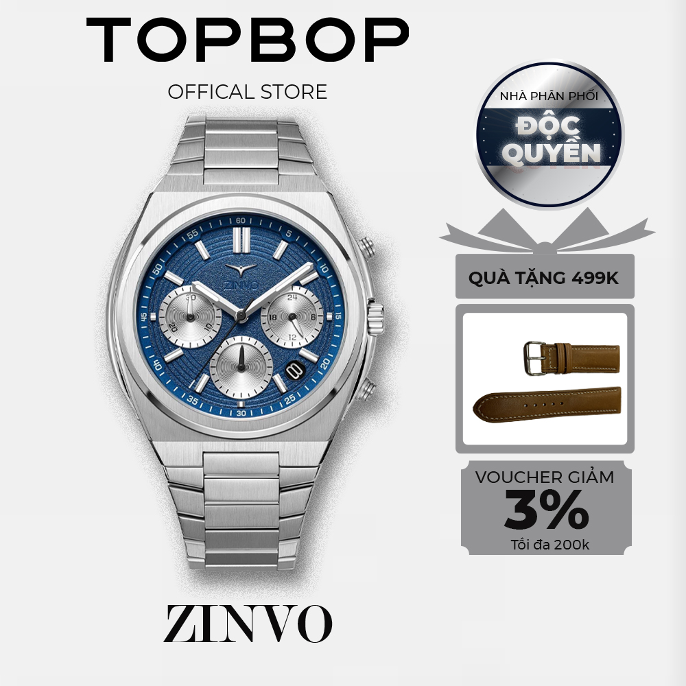 Đồng hồ nam Zinvo Rival Chrono Marine Mỹ - Máy quartz, kính sapphire, thép không gỉ, chống nước 50m