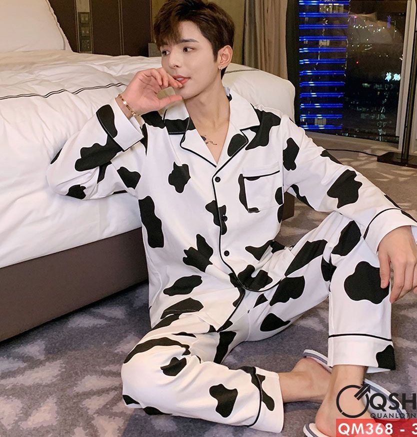 Set bộ pijama nữ dài tay bò sữa siêu hot nam nữ ..... set bộ pijama siêu hot họa tiết bò sữa gfrdr