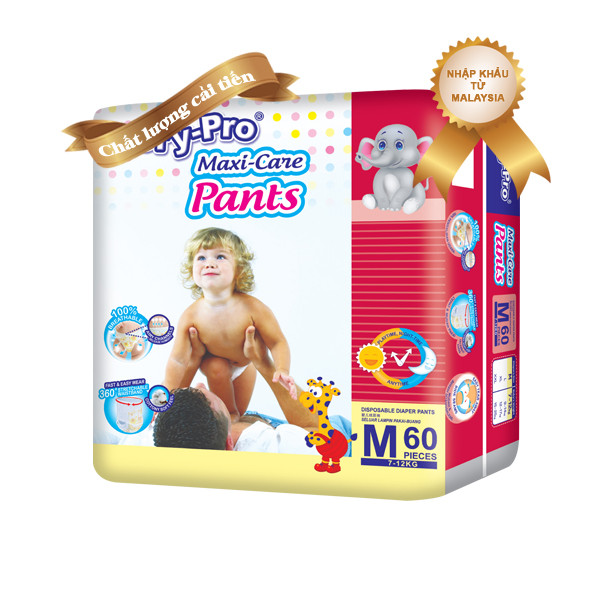 [XẢ KHO] Tã/bỉm quần Dry-Pro siêu thấm hút nhập khẩu Malaysia size M60 (7kg - 12kg) - Gói 60 miếng