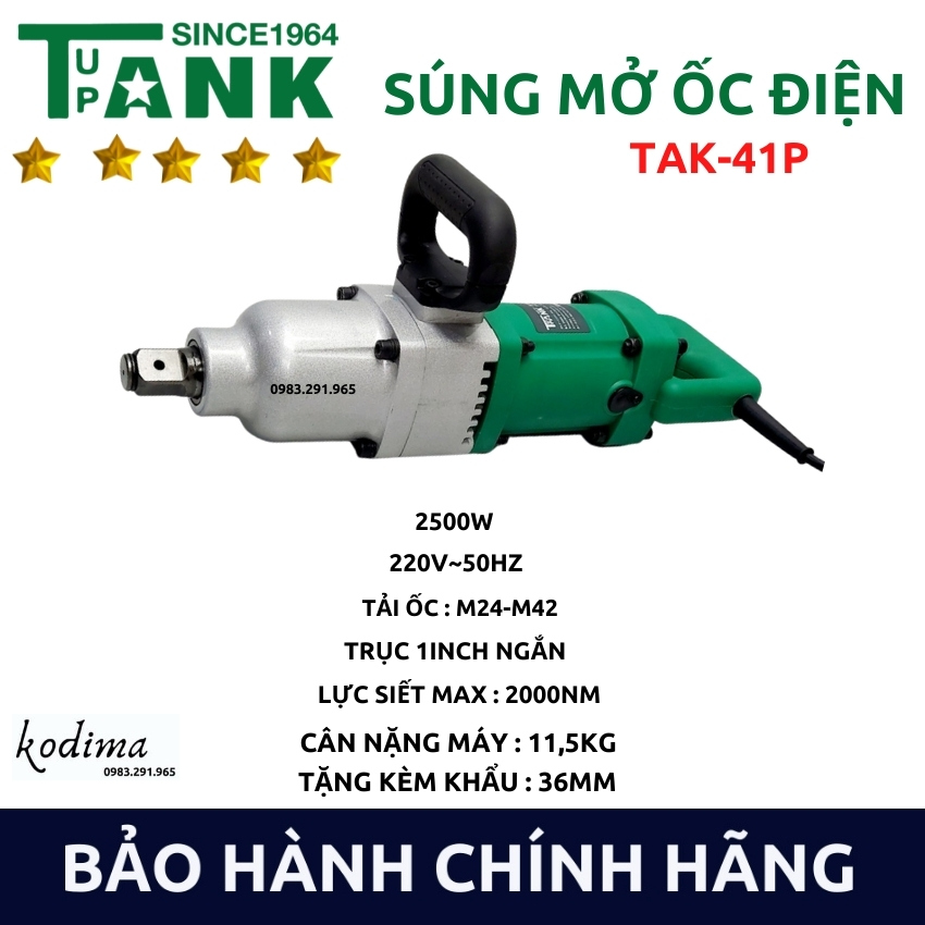 Máy siết mở bulong ốc điện tak-41p, máy mở ốc 1 inck công suất 2500w, lực siết max 2000nm 100% dây đồng