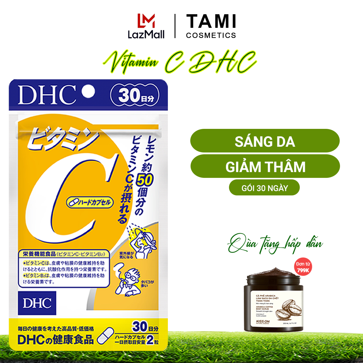 Viên uống Vitamin C DHC Nhật Bản thực phẩm chức năng tăng cường sức đề kháng, giúp sáng da mờ thâm và tăng sản sinh collagen gói 30 ngày TA-DHC-C306