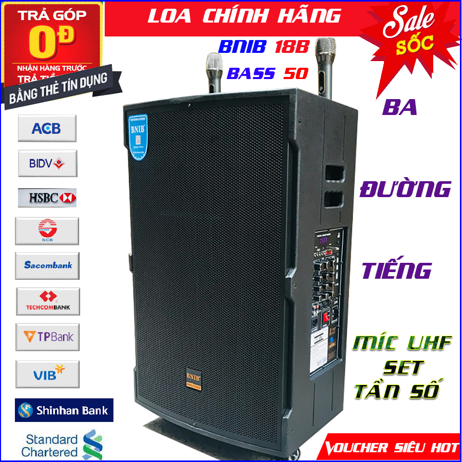 Siêu phẩm loa Kéo di động BNIB 18B bass 50 đập tung sàn, 2 míc uhf set được tần số, hát karaoke đỉnh cao