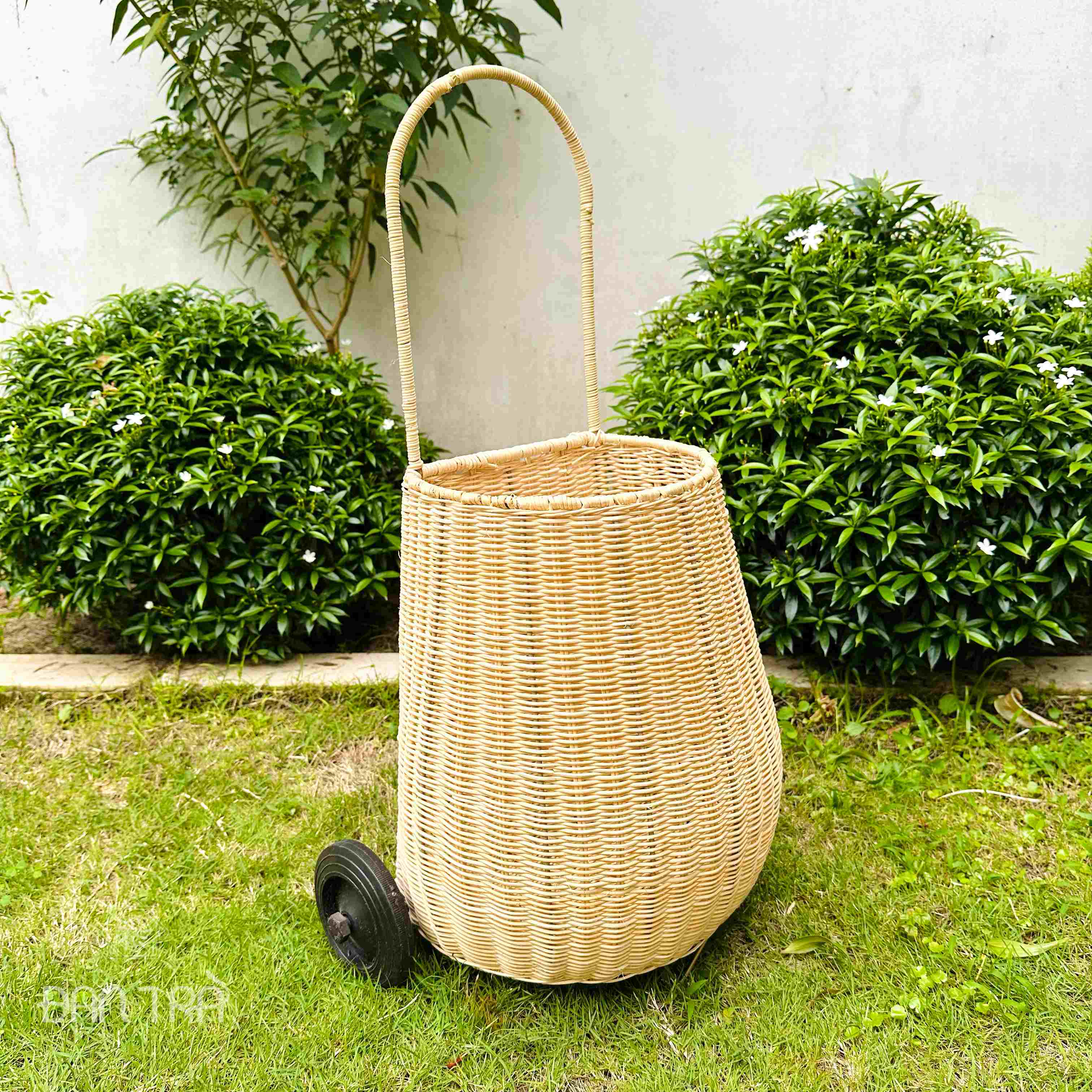 Xe mây đẩy đồ hàng - xe mây đồ chơi cho bé - trang trí mây tre đan - mây tre đan decor đan trà - decor mây tre đan