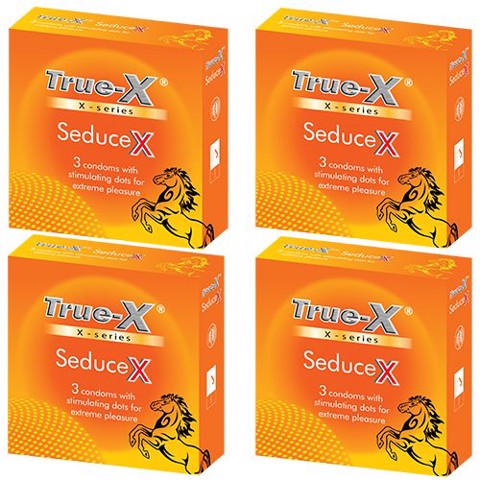 Bộ 4 hộp Bao cao su chấm nổi toàn thân True-x SEDUCE X siêu gai hộp 3c