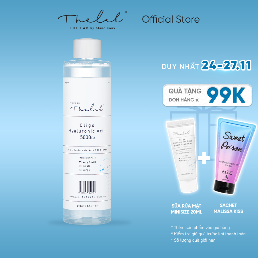 Nước cân bằng cấp ẩm dành cho da khô nhạy cảm the lab oligo ha 5000da toner 200ml
