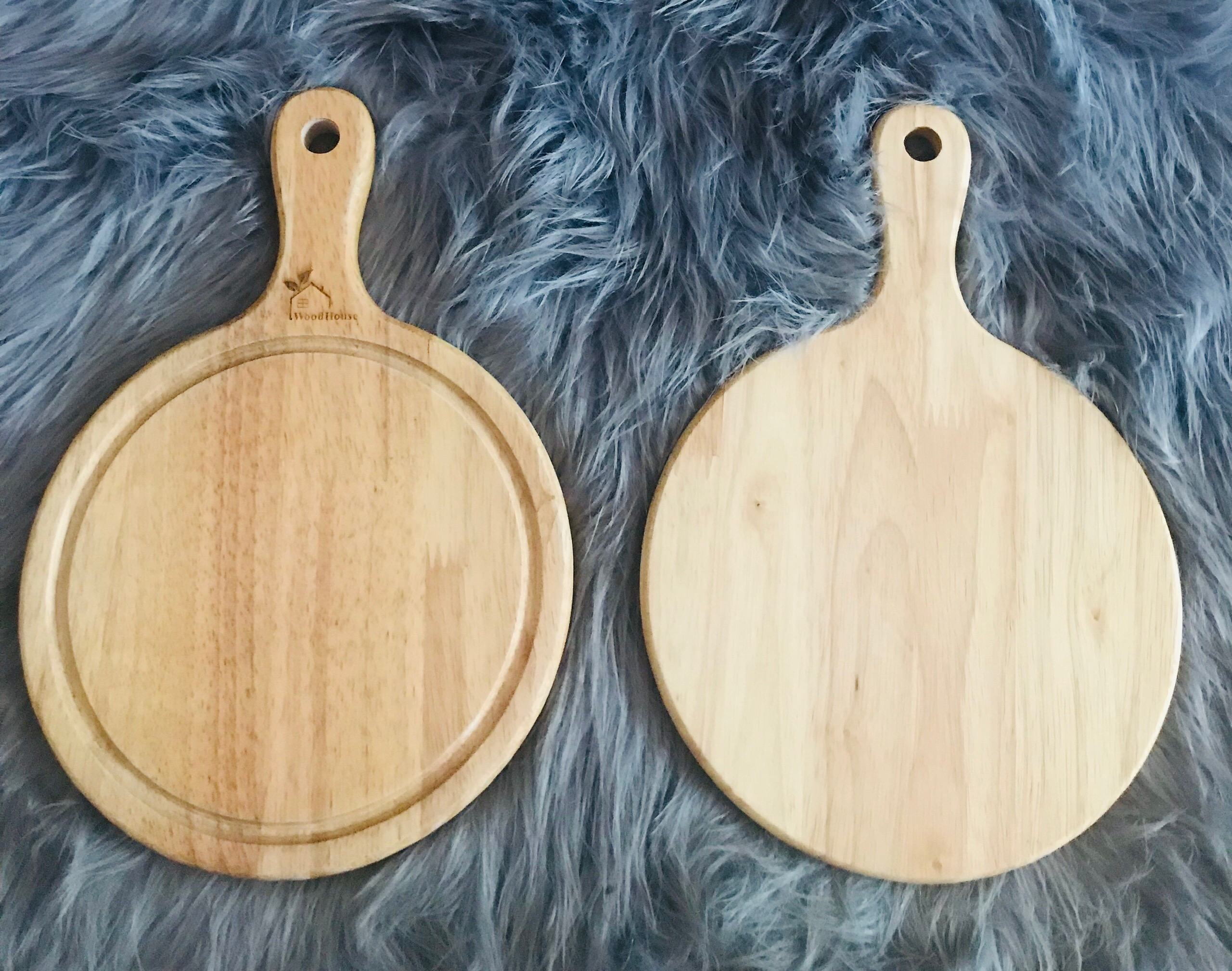 Thớt tròn gỗ cao su decor có tay cầm D=200mm