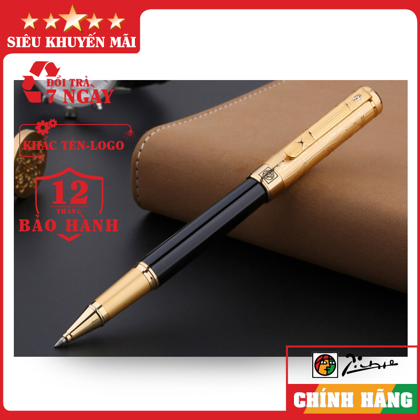 Bút ký cao cấp-Bút ký dạ bi cao cấp Picasso902RG-Thân đen nắp vàng-Bút ký chính hãng-Khắc tên theo yêu cầu