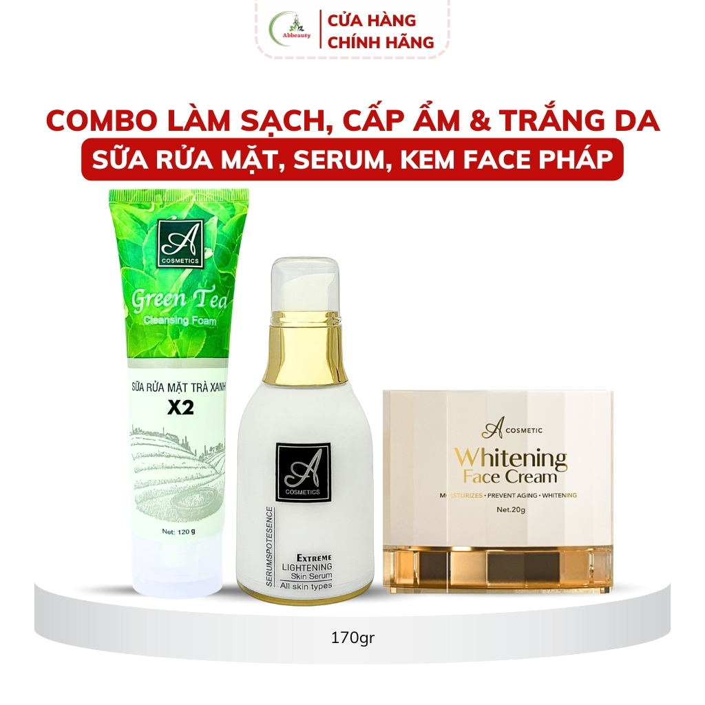 Combo cấp ẩm, dưỡng trắng da mặt, kiềm dầu Mềm acosmetics, kem face pháp, serum cấp ẩm esence, sữa rửa mặt trà xanh x2