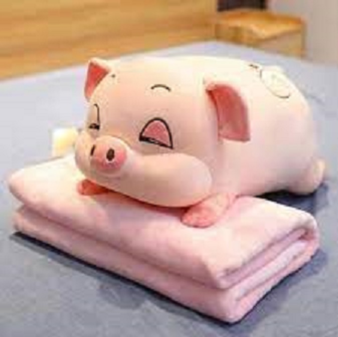 Gấu bông heo kèm mền , gối nằm heo hip có mền siêu mềm mịn