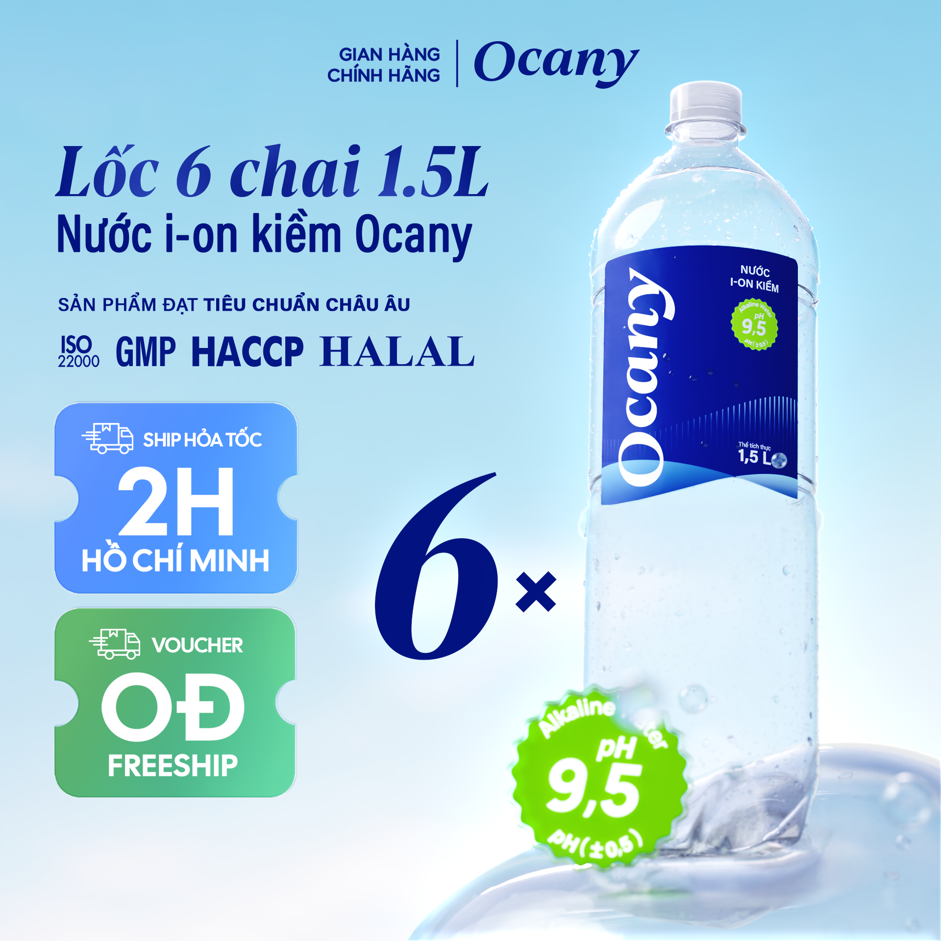 Lốc 6 chai nước ion kiềm Ocany chai 1.5l