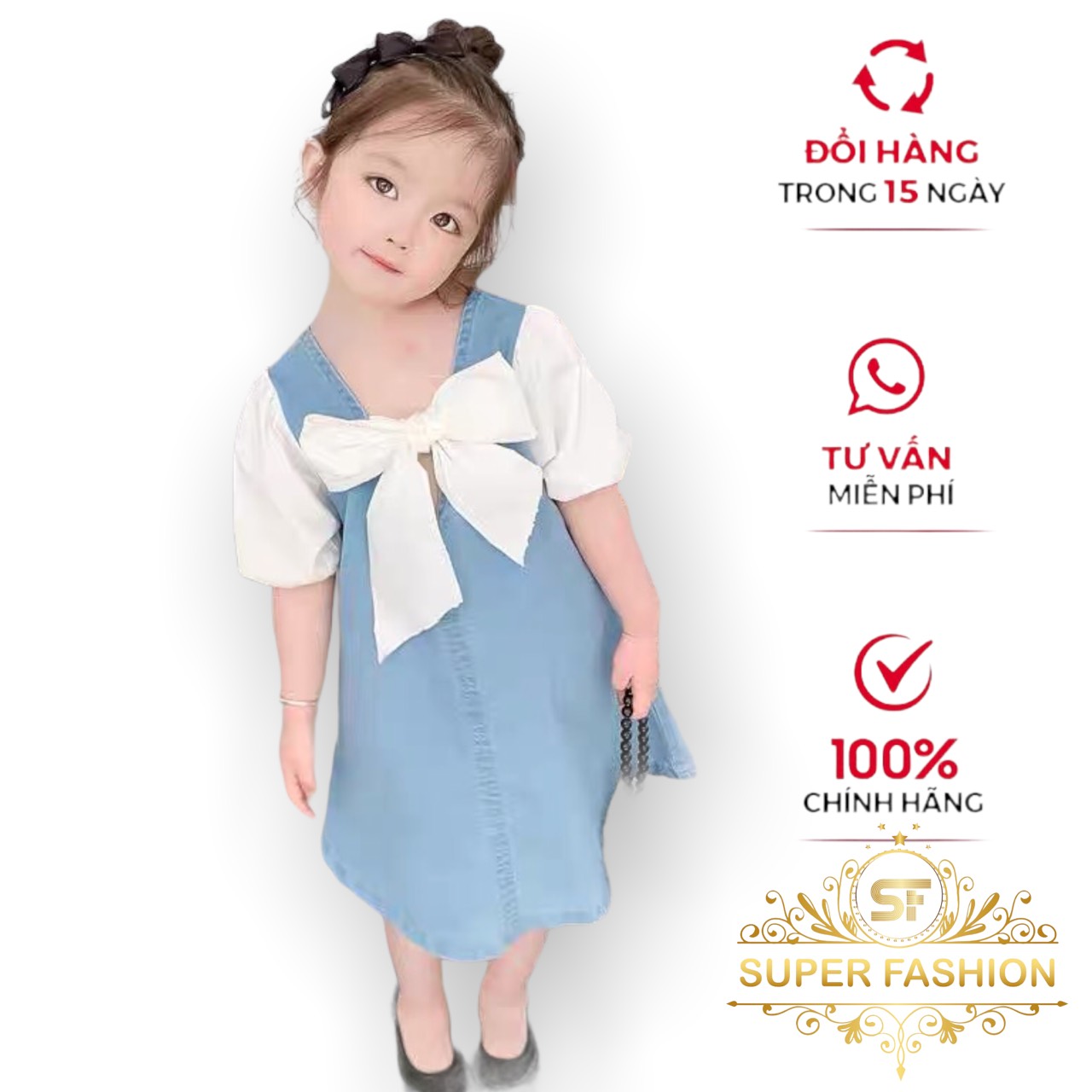 Đầm phối nơ trắng siêu xinh cho bé
