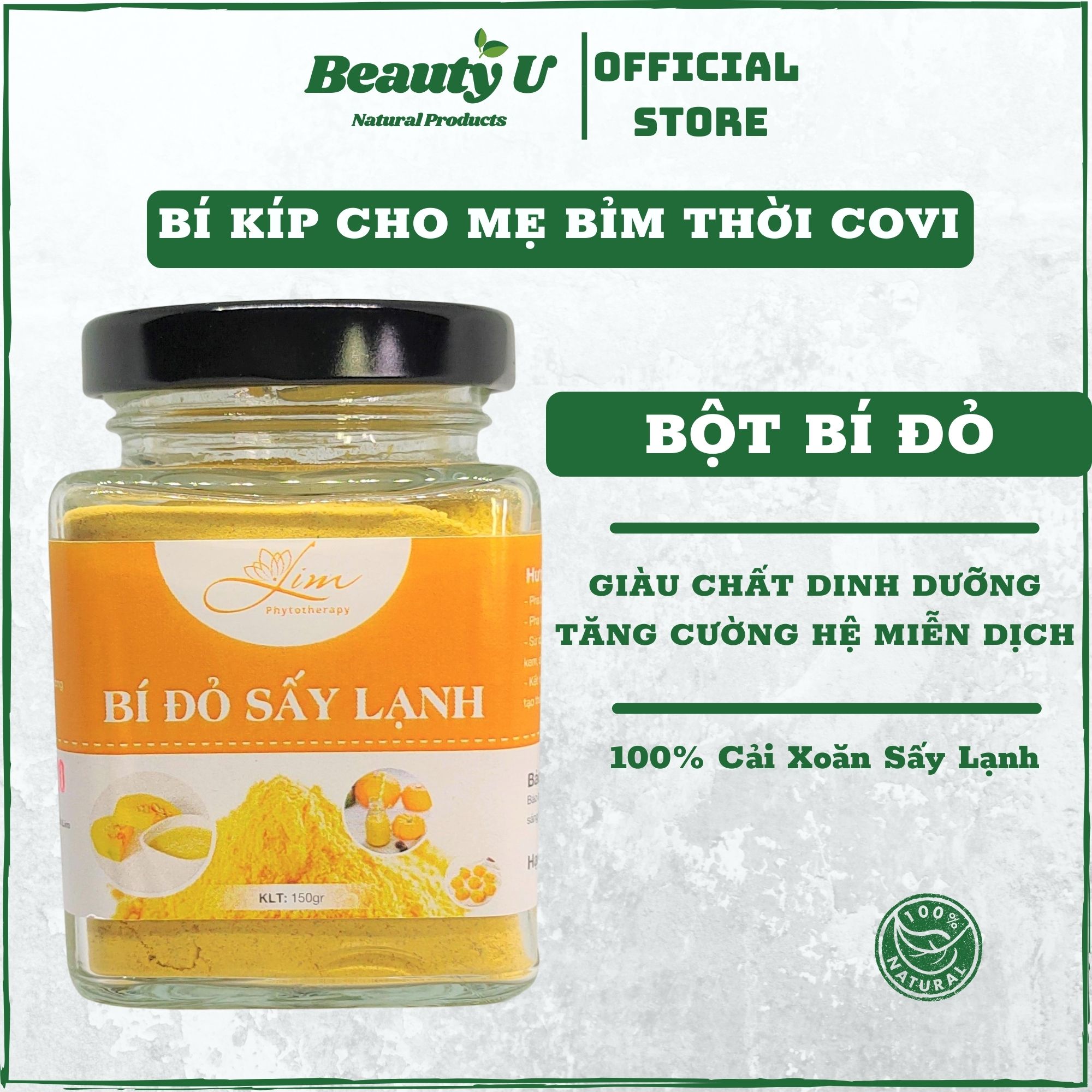 Bột Bí Đỏ Sấy Lạnh Nguyên Chất LimFarm 100% Hũ 150Gram - Bột Ăn Dặm Cho Bé , Bổ Não , Sáng Mắt
