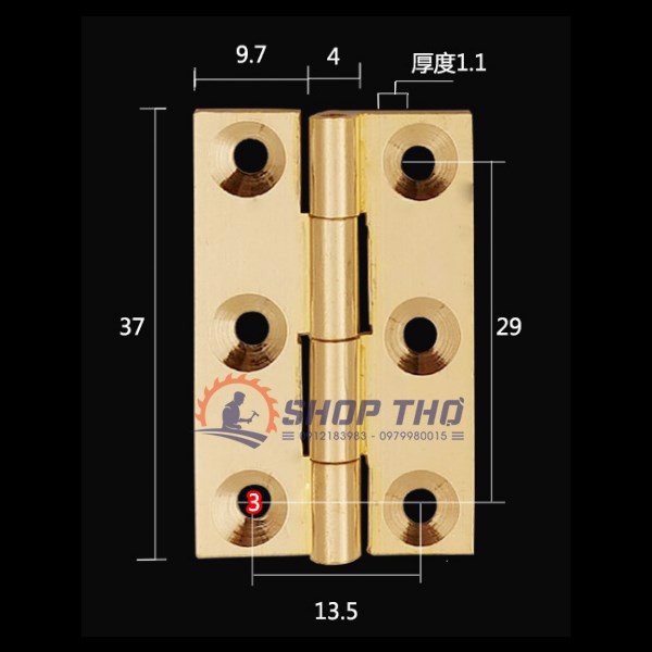 Bản lề lá màu vàng cỡ 1.5'' loại dày