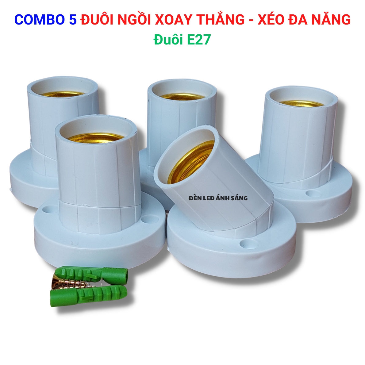 Combo 5 đui đèn xoay thẳng, xéo đa năng E27