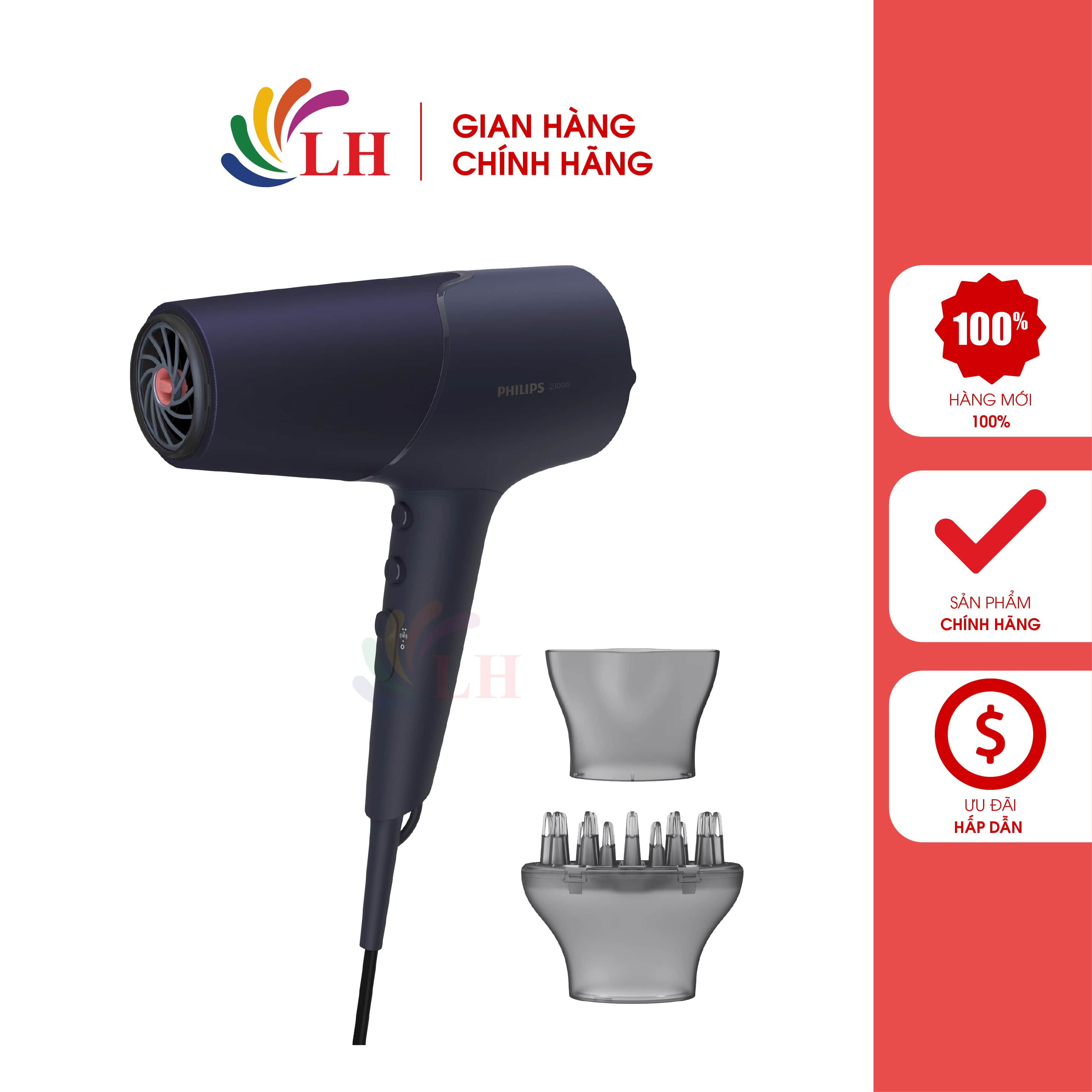 Máy sấy tóc Philips BHD510/00 - Hàng chính hãng - Luồng khí mạnh giúp sấy khô nhanh, 6 chế độ cài đặt nhiệt, bảo vệ tối ưu