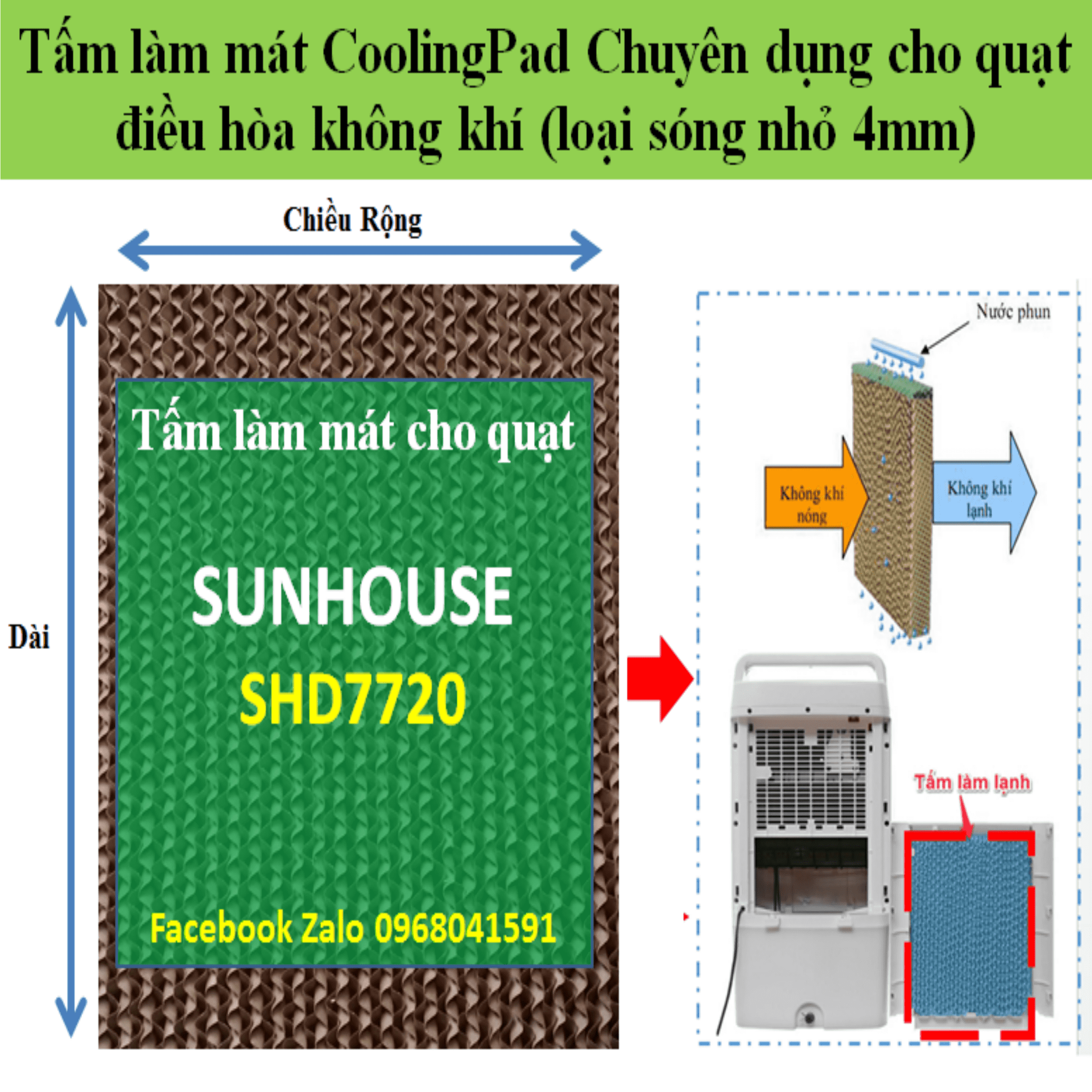Tấm làm mát Cooling pad chuyên  dụng cho quạt điều hòa SunHouse SHD7720