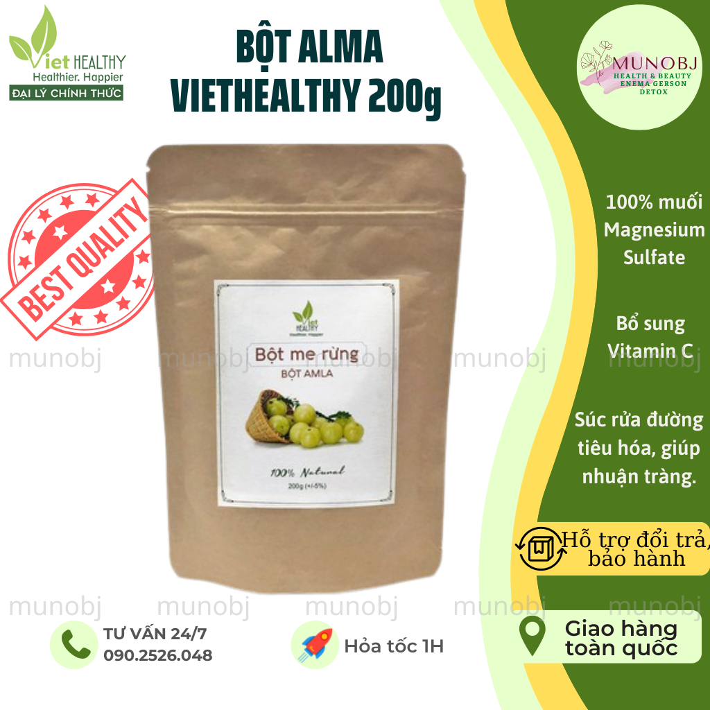 Bột Amla me rừng nguyên chất Viet Healthy 200gr bổ sung chất xơ Vitamin C hỗ trợ tiêu hóa khỏe đẹp da
