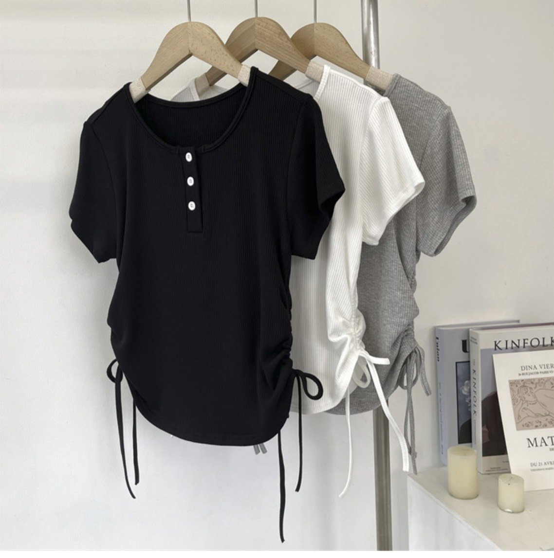 Áo Thun Nữ Bigsize Tay Ngắn Chất Gân Tăm Rút Dây Nhún 2 Bên Eo Cho Nàng 50-95kg