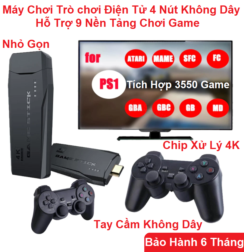 Máy Chơi Game, Điện Tử 4 Nút Game Stick HDMI 3550 Trò Chơi, Kết nối HDMI, 4K kết nối với ti vi, máy tính - Tặng kèm thẻ nhớ TF 32Gb