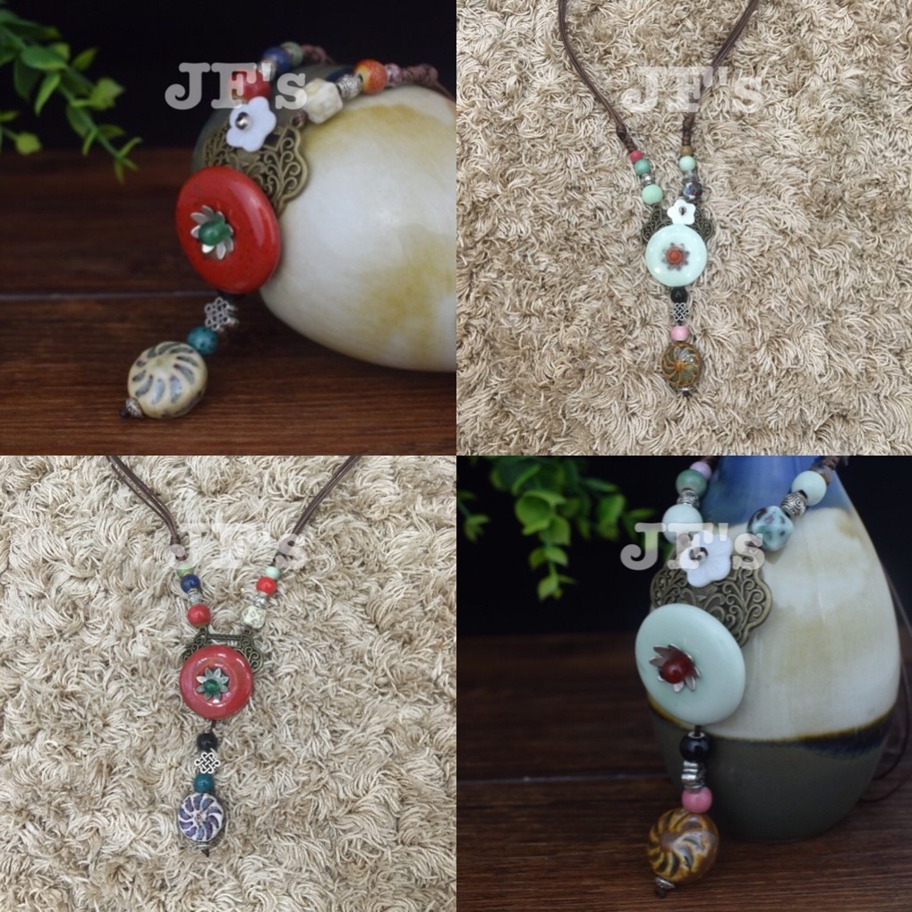 Vòng cổ nữ bohemian, dây chuyền gốm sứ