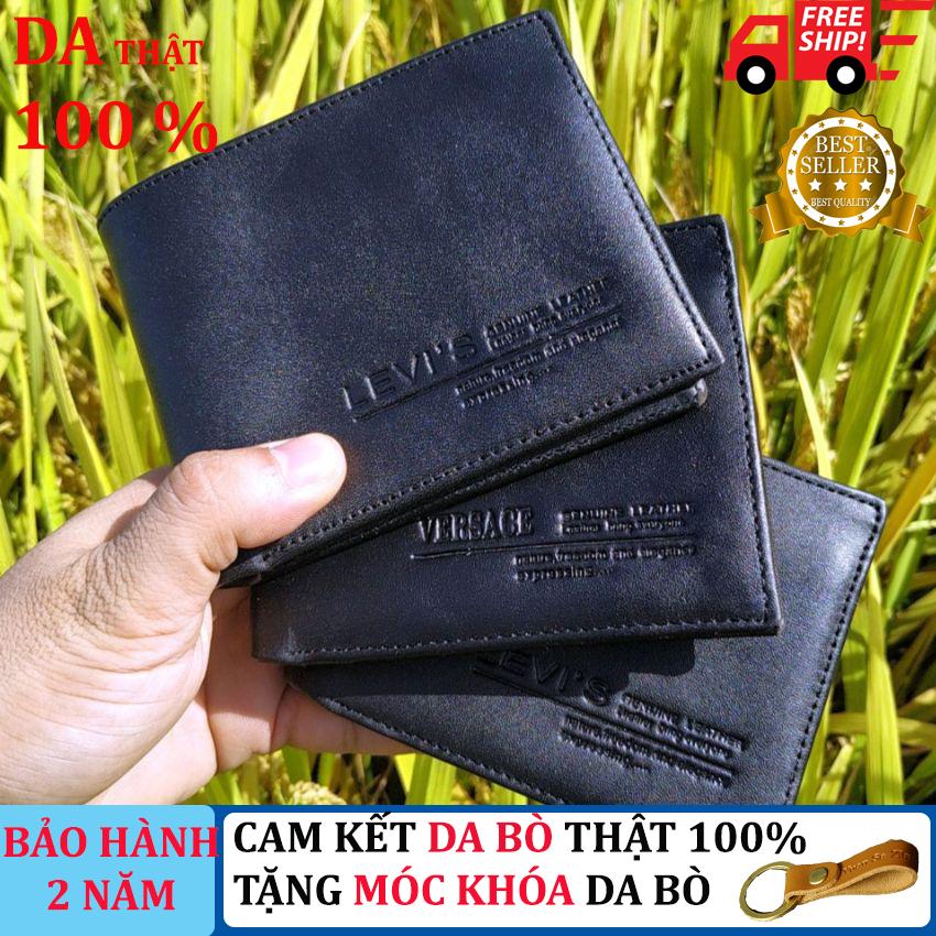 Bóp nam da bò Đen Lá, Ví da nam, ví da bò cao cấp có ngăn khóa, ví nam ngang đựng tiền, da bò thật, tặng móc khóa da bò