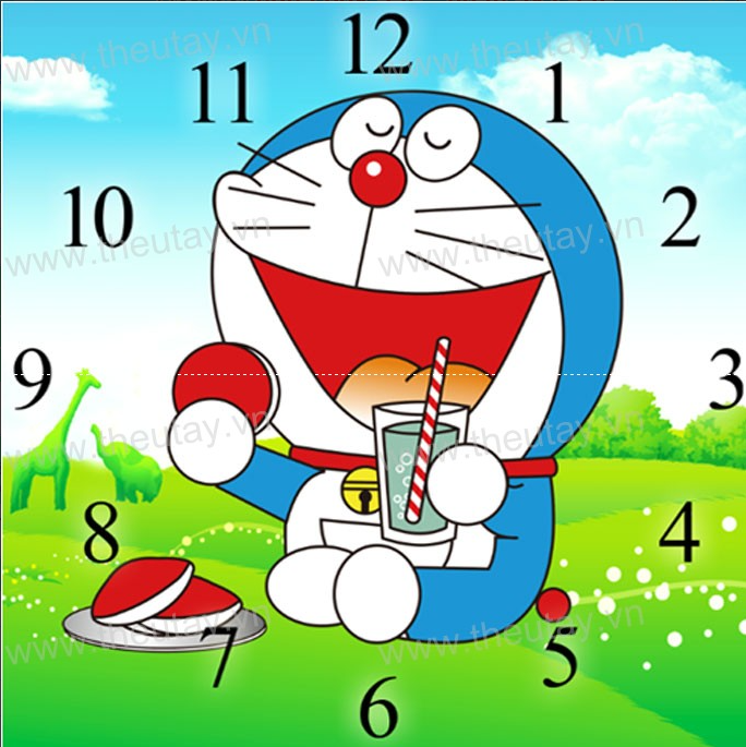 Tranh Đính Đá ABC 3D Đồng Hồ Mèo Đôrêmon Ăn Bánh DF2852 (Khách tự đính) KT:38x38cm
