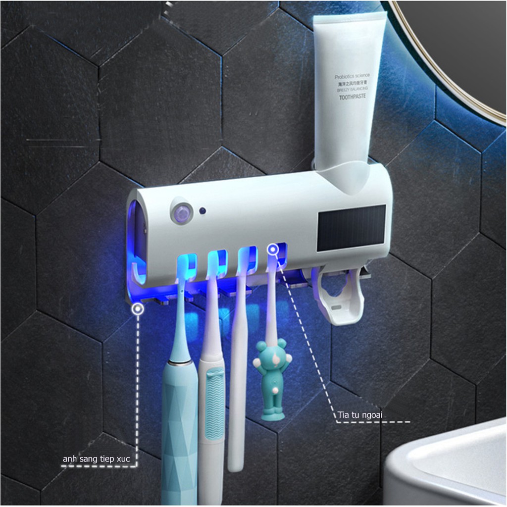 Máy Diệt Khuẩn Bàn Chải Đánh Răng, Giá Treo Bàn Chải Nhả Kem Thông Minh, Tia UV Diệt Khuẩn