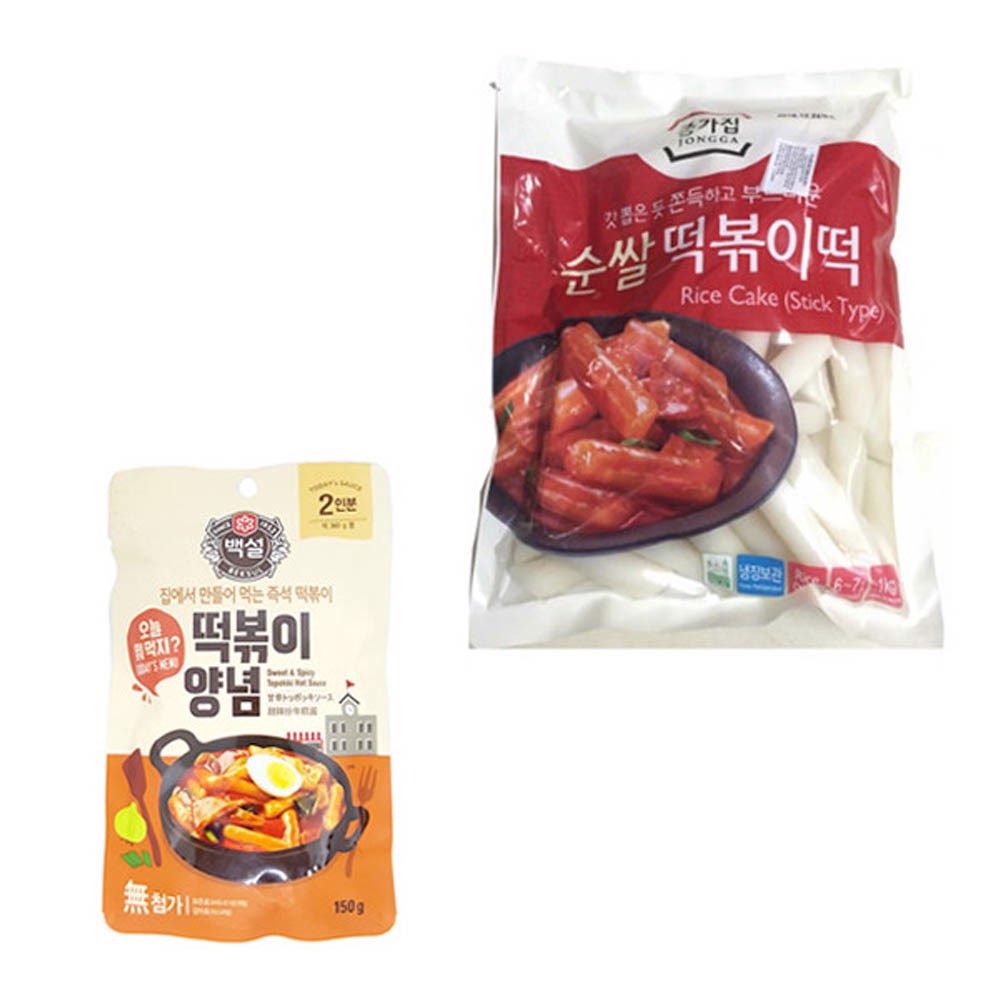 Combo Bánh Gạo TOPOKKI JongGa Cao Cấp 1Kg Và Sốt Nấu Bánh Gạo Cay Ngọt Tokbokki Beksul Gói 150g - Nhập Khẩu Hàn Quốc