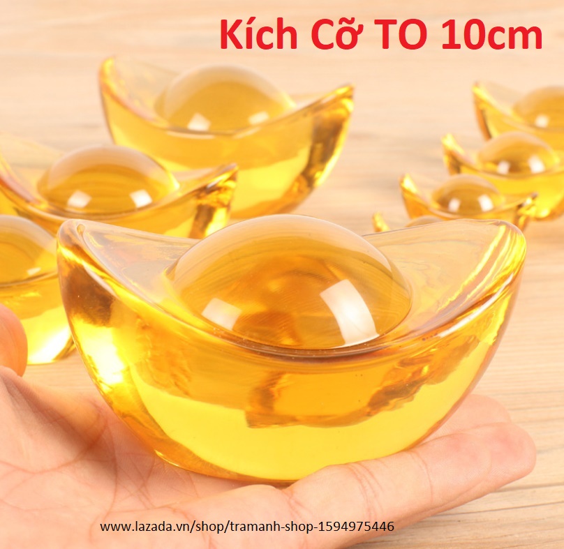 1 Thỏi Vàng Thần Tài là Pha lê KIM NGUYÊN BẢO - Kích Cỡ TO 10cm - nguyên khối (đặc ruột) đồ phong thủy bày thất tinh trận, mang lại may mắn chiêu tài nạp lộc giàu có