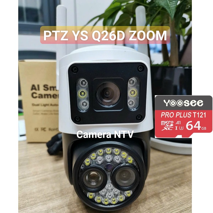 Camera ip Wifi YooSee PTZ Q26D 2 Mắt phóng to Zoom 8X chuẩn 4.0mpx siêu nét góc rộng ban đêm xem có màu đàm thoại 2 chiều camera kép xem cùng lúc trên 1 điện thoại xoay 360 độ