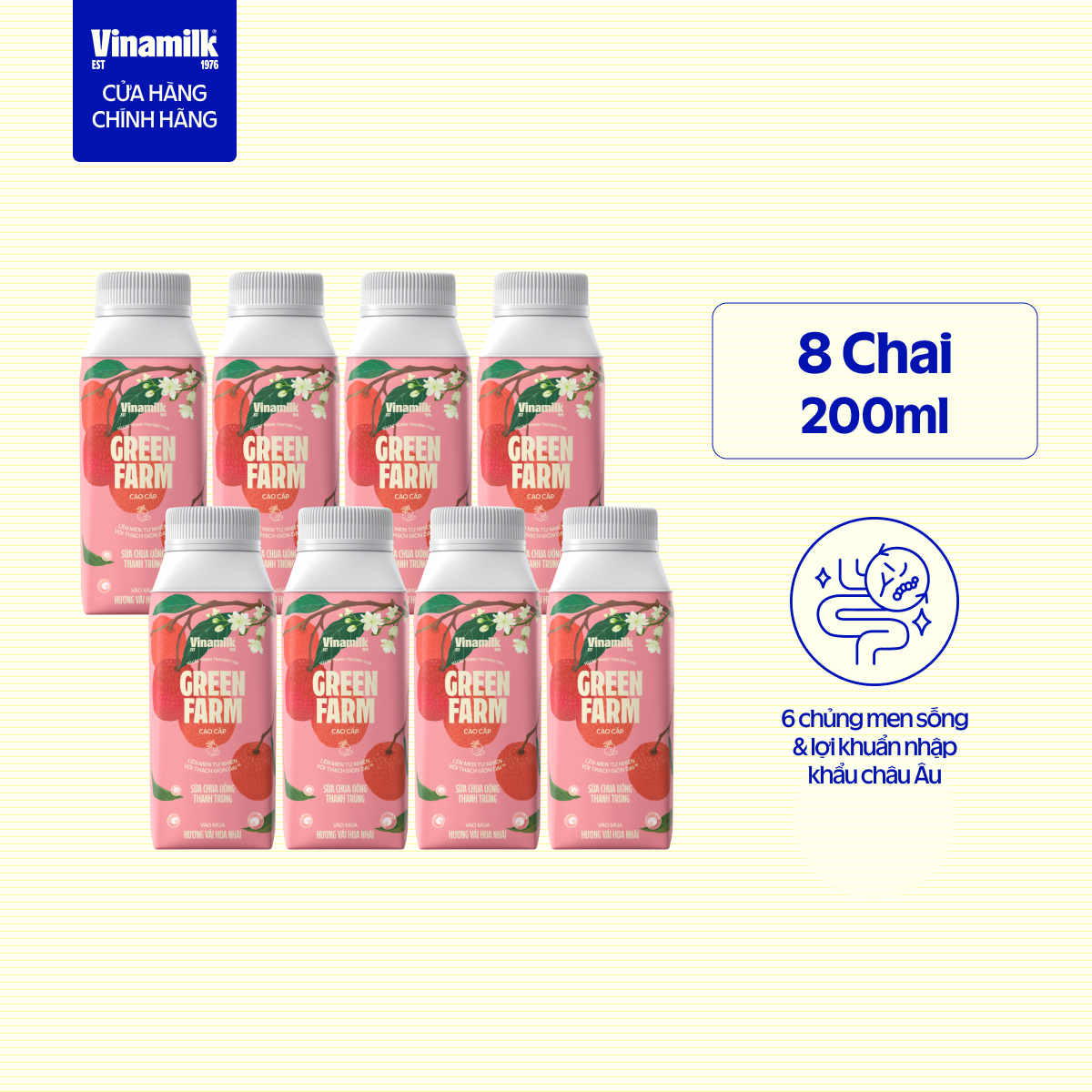 [CHỌN PHÂN LOẠI | CHỈ GIAO TRONG BÁN KÍNH 10KM] Sữa chua uống thanh trùng Vinamilk Green Farm Vải Nhài- chai 200ml