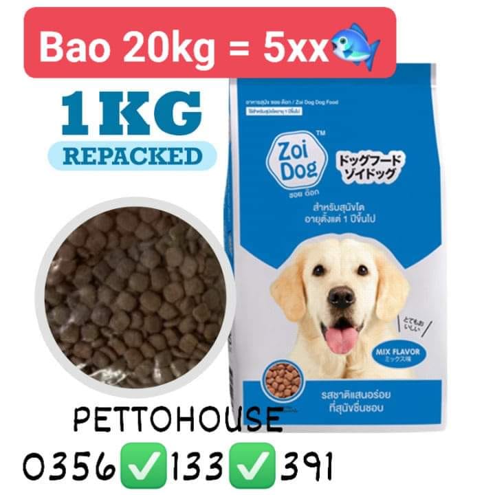 [hỏa tốc pettohouse gò vấp] thức ăn giá rẻ cho chó trưởng thành Zoi dog 1kg hạt khô tiêu chuẩn chất lượng thái lan