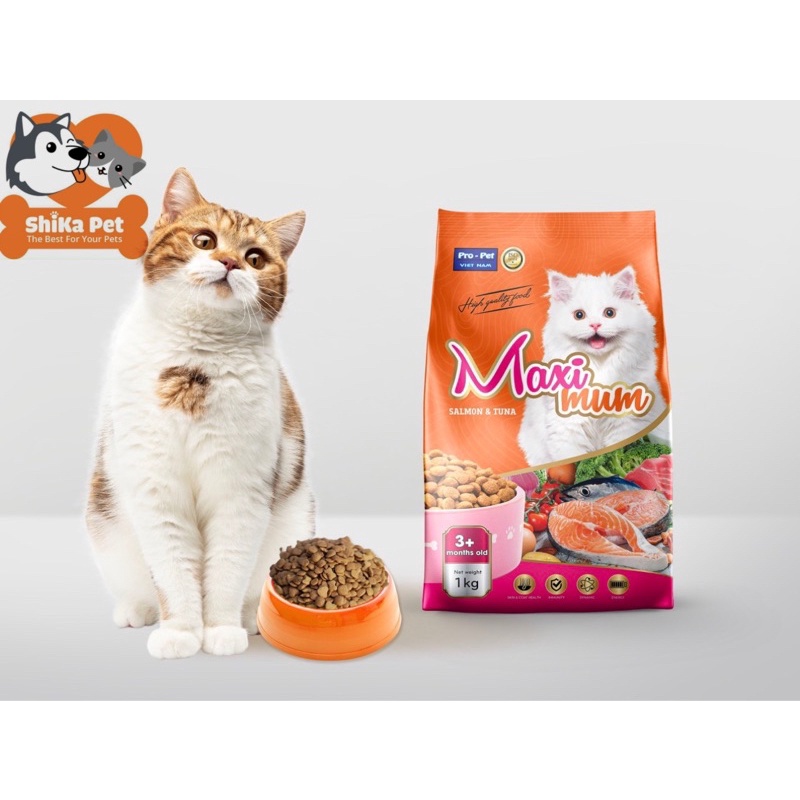 Thức ăn hạt cho mèo mọi lứa tuổi vị cá hồi&cá ngừ maximum túi 1kg