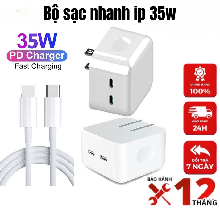 Bộ sạc nhanh iphone 35w, 2 cổng type c sạc cho 2 thiết bị cùng lúc, bộ sạc iphone sạc nhanh, sạc nhanh iphone, sạc iphone, bộ sạc nhanh, giao hàng toàn quốc, hidenburg store