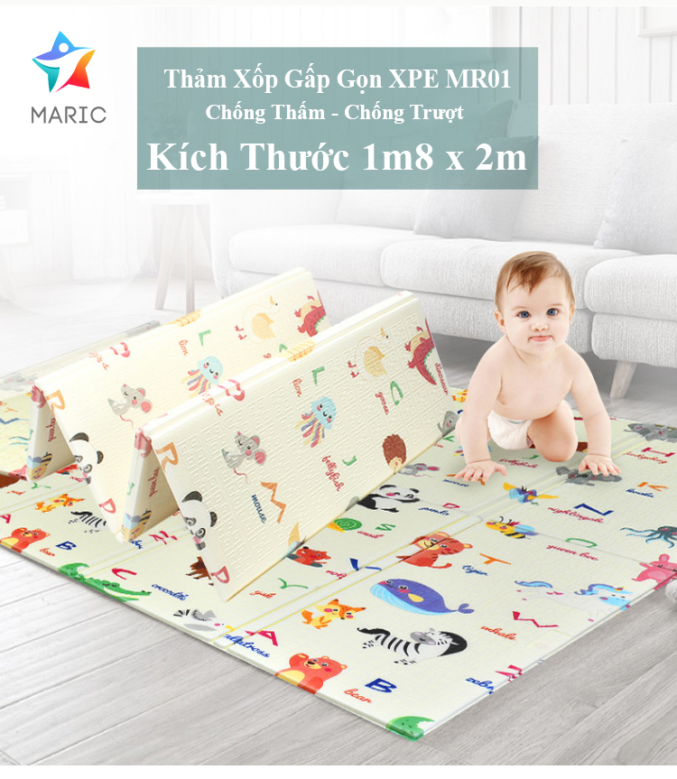 Thảm Xốp Gấp Gọn Lót Sàn 2 Mặt 1m8x2m Cho Bé, Chống Thấm, Chống Trơn Trượt, Dễ Dàng Vệ Sinh